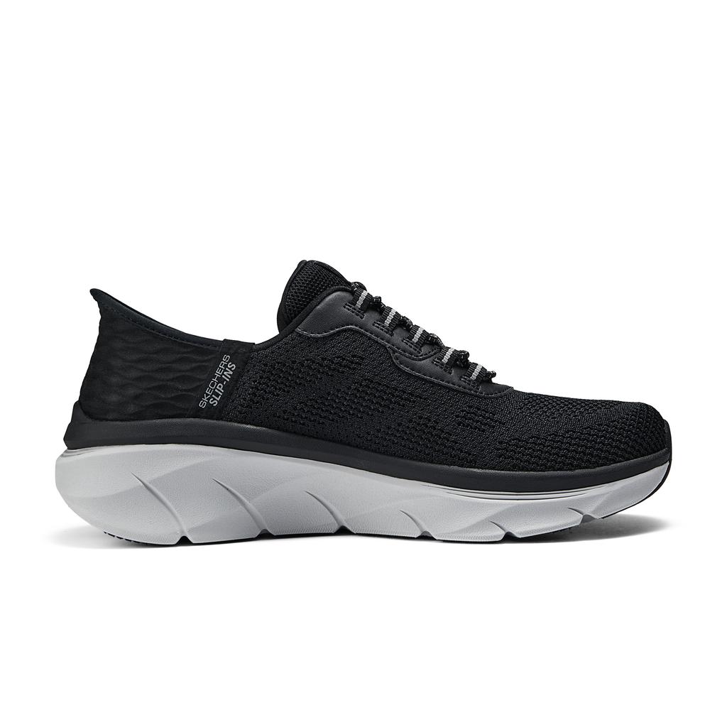 Skechers DLux Walker 2.0 Slip-Ins Bequem Minimalistisch Stoff Synthetikleder Polsterung Niedrig geschnitten Laufschuhe Herren Sneaker Schwarz Grau 232446-BKGY