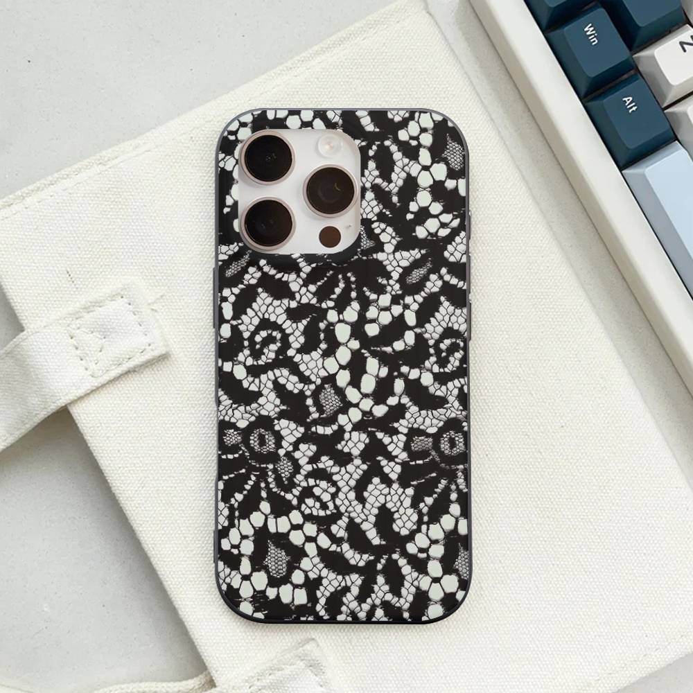 Black Lace Pattern Personalized Mobile Phone Case For IPhone 17 16 15 11 12 13 14 Pro Max Soft Corrugated Silicone Cover Case