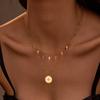 European and American Fashion Retro Double Layer Twin Titanium Steel Necklace Cross Awn Star Round Brand Stainless Steel Necklace