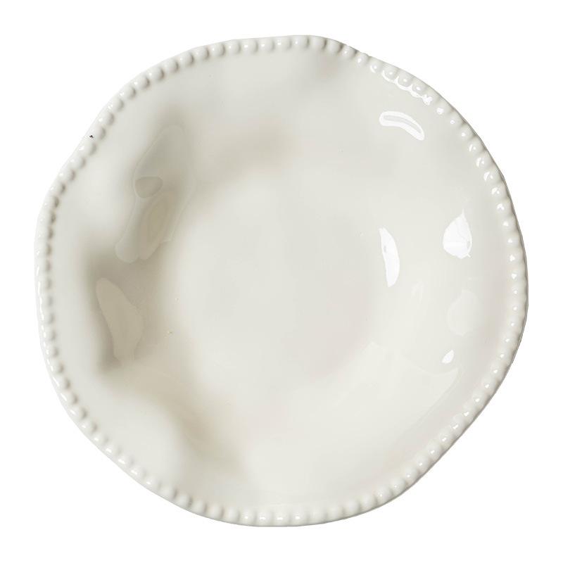 Cream Wind Pearl Edge Ceramic Large Bowl French Tableware Bowl Special-Shaped Bowl Household Salad Bowl Vegetable Bowl Pasta Bowl