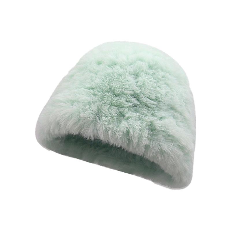 

Плюшевая шапка женская осенне-зимняя новая шапка из кроличьего меха теплая большой окружности головы показывающая маленькое лицо пушистая шляпа-ведро one size fits all зелёный