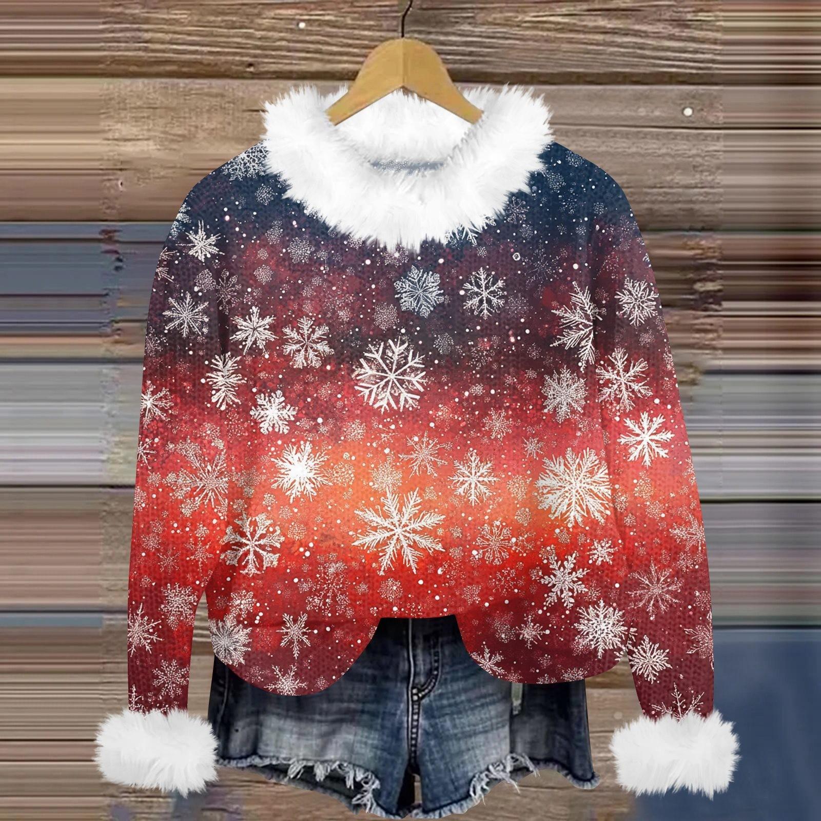 Свитшоты для женщин Вязаный свитер Милая рубашка Осенний круглый вырез Пуловер с меховым — фото 10