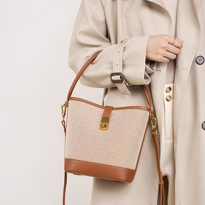 Real Leather Women's Bucket Bag Top Handle Bags Niche Design Travel Fabric Shoulder Crossbody Bag New