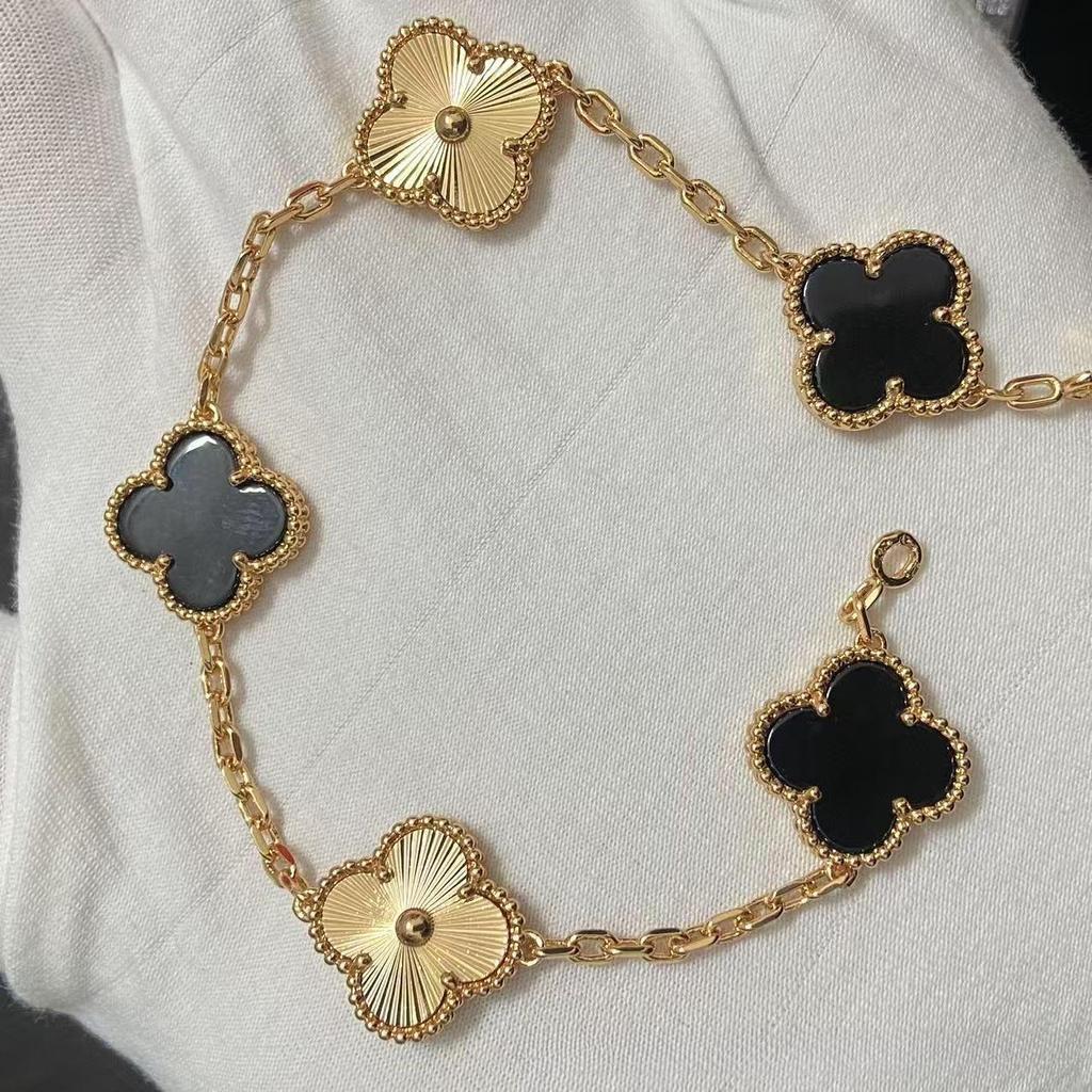 Nuova Versione Bracciale Quadrifoglio Cinque Fiori Agata Rossa Naturale Madreperla Bianca Bracciale da Donna Bracciale Laser