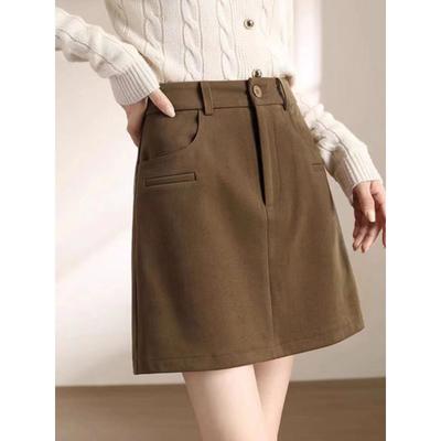 Retro Brown Wool Skirt Autumn and Winter A-line Skirt New High-waisted Slim Small Hip-covered Short Skirt