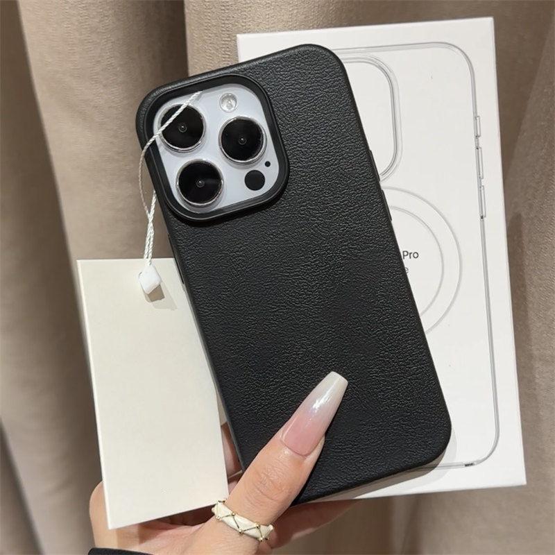 Simple Solid Color Lychee Leather Pattern Suitable for Apple 16pro Mobile Phone Case IPhone15 14 Anti Fall Soft Shell Protective Case
