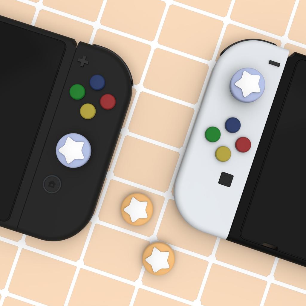 eXtremeRate PlayVital Cute Switch Thumb Grip Compatible with Nintendo Switch and OLED Thumbstick Cap Covers Violet Star-Shaped Caps, Switch, Lite,