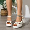 Summer New Thick-soled Thick-heeled Buckle Belt Buckle One-word Buckle Belt Women's Shoes Sandals Women's European and American Large-size Women's