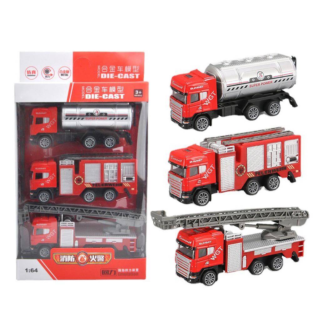 3pcs 1:64 Children Alloy Car Fire Fighting Engineering Vehicle Pull Back Car Model Toys For Boys Birthday Gifts