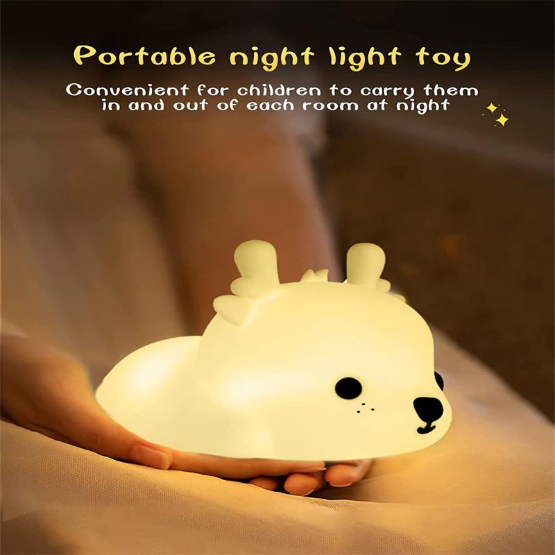 Silicone Cute Deer Led Night Light 7 Colors Type C Rechargeable Multicolor Desk Lamp For Babies Kids