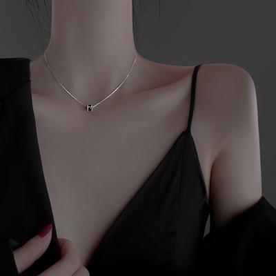 Japanese Simple Black Zircon Necklace Temperament Mini Round Bean Pendant Short Collarbone Neck Chain Student Women'S Accessories