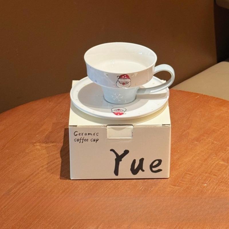 

Cartoon Style Ceramic Christmas Coffee Cup and Saucer Set Hand-Painted Household Water Mug Creative Festive Gift for Holiday белый