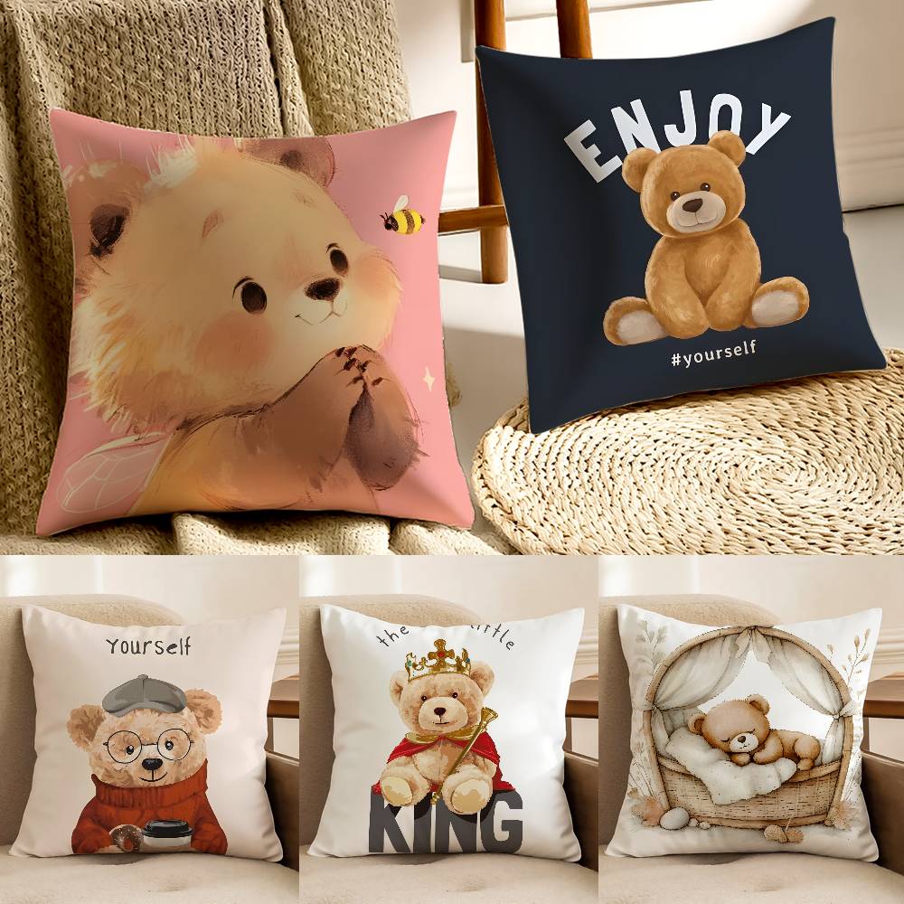 Uroczy Towarzysz Dzieci Pluszowa Pościel z Misiami Miękka Dwustronny Nadruk Poduszka Dekoracyjna do Domu