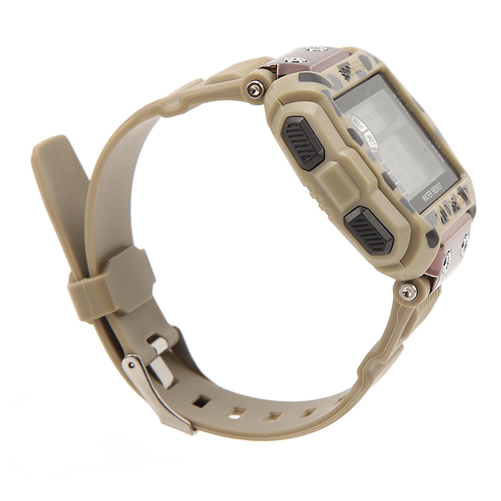 Men Khaki Electronic Sporting Watch Digital Display Waterproof Multifunction Outdoor Cold Light Sport Watch