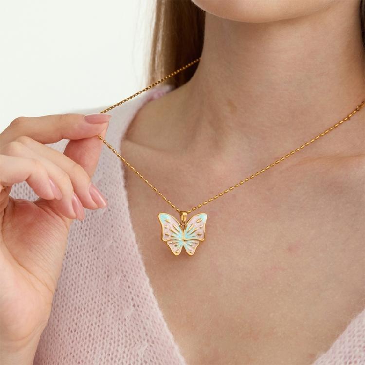 Glossy Butterfly Motifs Necklace Sturdy Stainless Steel Design Seamlessly Transitions From Office To Party