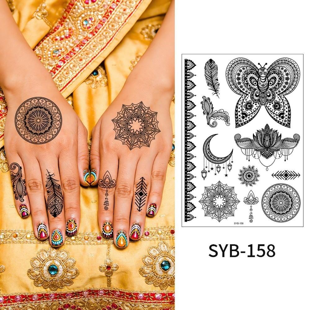 Adesivos de Transferência de Água Tatuagem Temporária de Henna Índia Mehndi Flor Arte Corporal Adesivo Mulher/Senhora/Menina