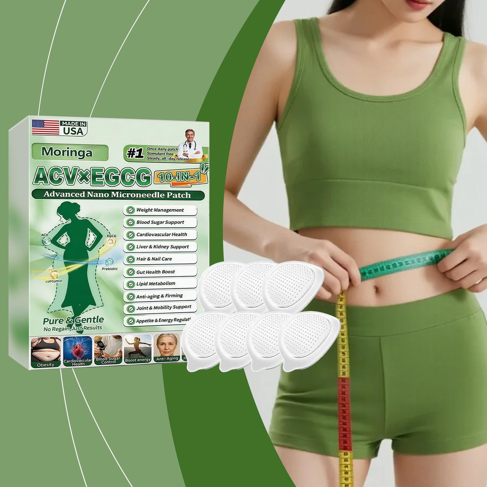 Moringa ACV×EGCG 10-in-1 Nano Microneedle Patch - Weight Management & Metabolism Support Patches 7pcs