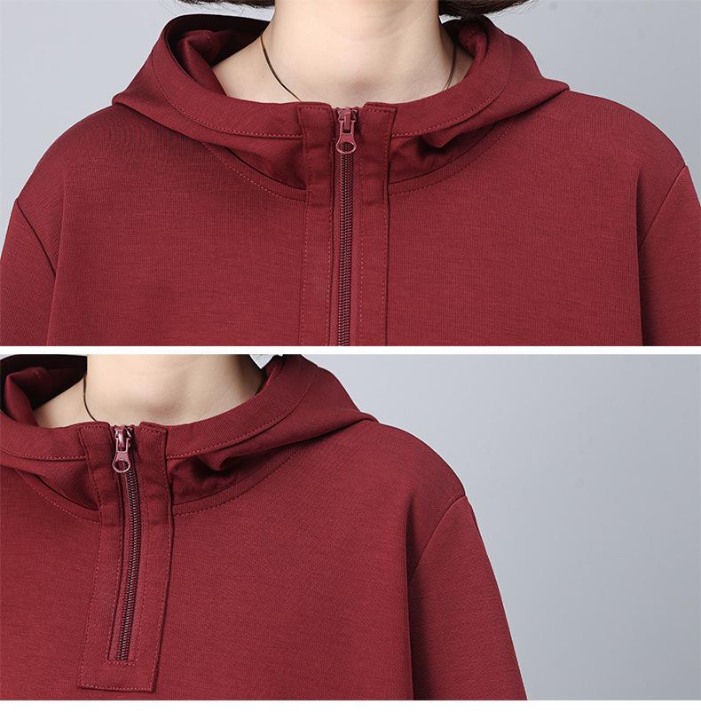 Trendy Hooded Sweatshirt for Middle-Aged Women - Spring/Autumn Patchwork Loose Fit, Plus Size, Long-Sleeve Top