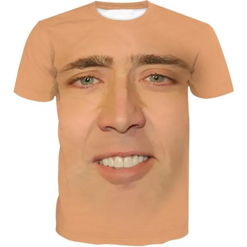 Funny Nicolas Cage Face Graphic T Shirt for Men Tee Shirts L