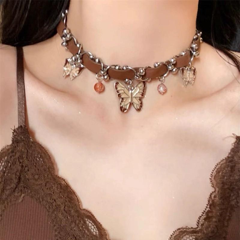 Wrapped Riveted Metal Leather Collar, Punk Heart-shaped Girl Y2k Subculture Niche Necklace