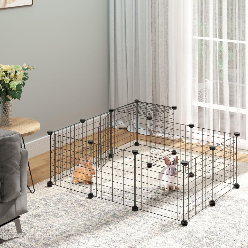 Modular Rabbit Enclosure with Mounting Accessories, Steel, 105x105x70cm - Black