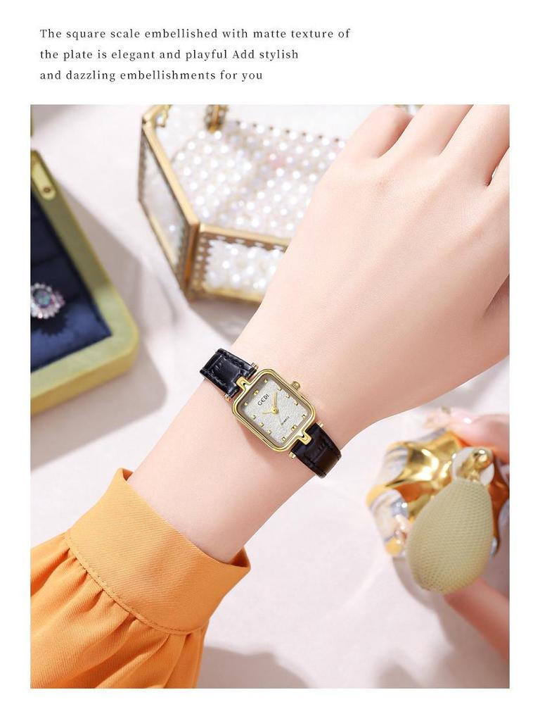 Gedi Women's Retro Minimalist Square Watch with Leather Strap - New Waterproof Quartz Design