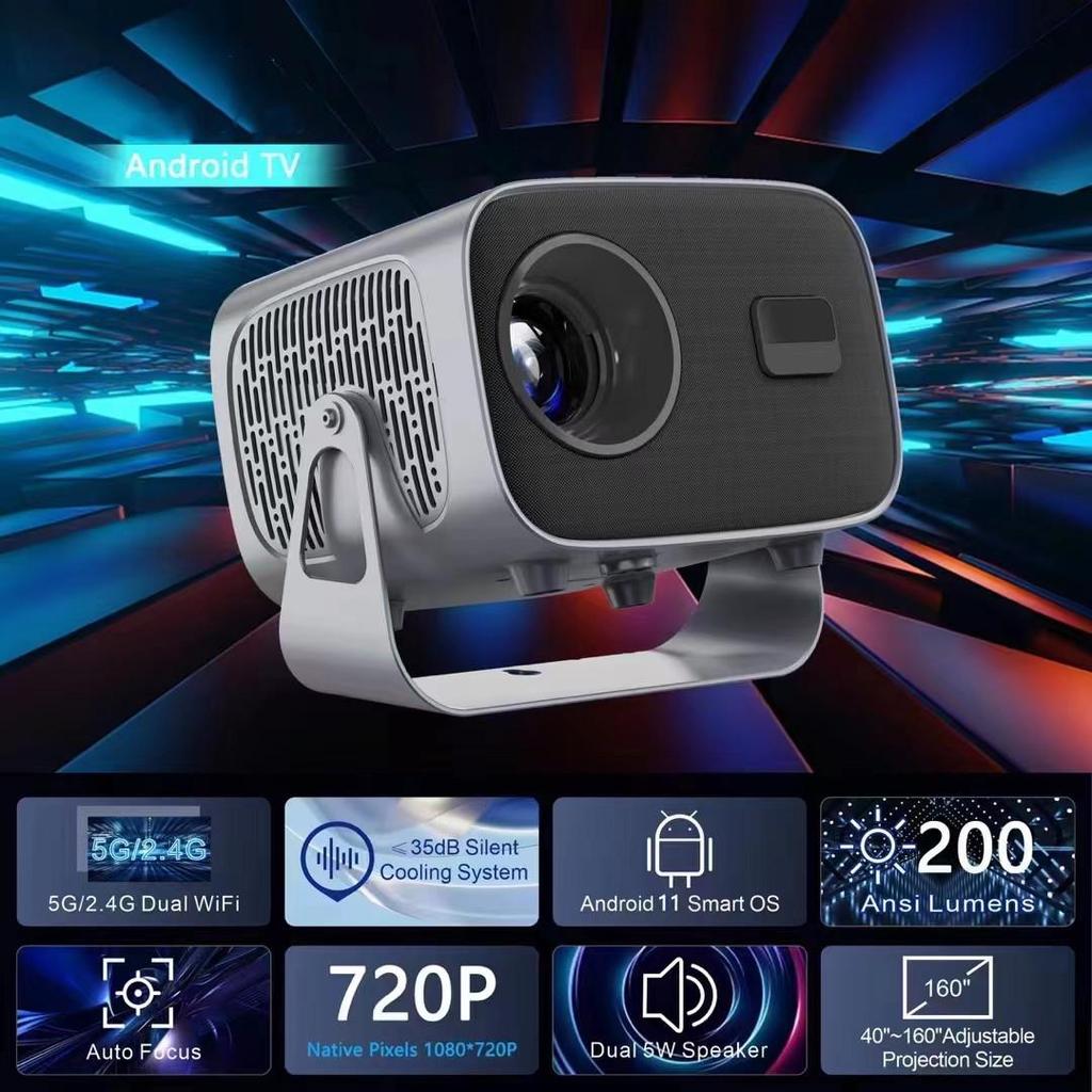 Portable HD Android Projector with Automatic Keystone & White Wall Compatibility