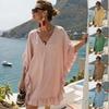 eBay new European and American fashion ruffle edge v-neck splicing beach dress