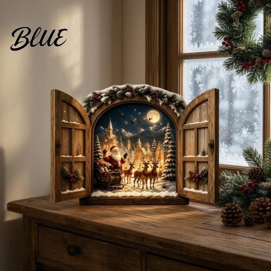 Indoor Christmas Home Decor Santa Claus Window Light, 3D Lighted Wall Decor, Warm LED Reindeer Snowy Party Hanging Light Village Scene, USB