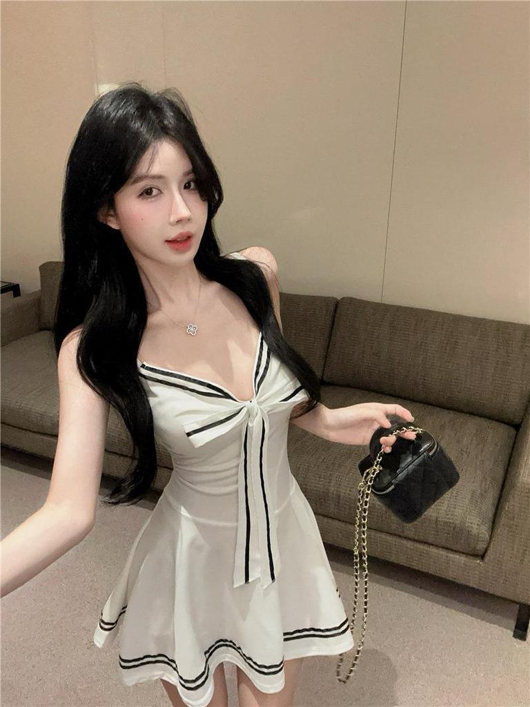 Bow Tie Lace-up Slim JK Uniform Camisole Mini Skirt Dress