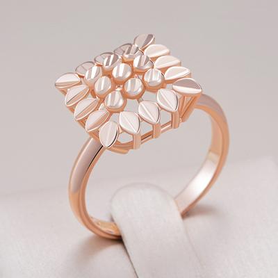 Square Glossy  Rose Gold Color Rings For Women Unusual Creative Hollow Flower Ethnic Bride Vintage Jewelry