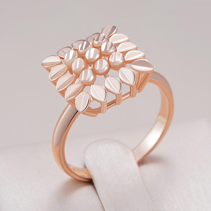 Square Glossy Rose Gold Color Rings For Women Unusual Creative Hollow Flower Ethnic Bride Vintage Jewelry