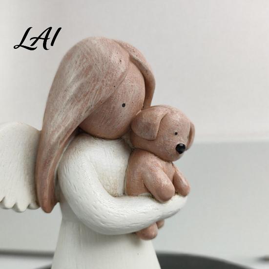 Nordic Style Angel Figurine Holding Puppy Figurine Cute Dog Resin Statue for Home Cozy Atmosphere Desktop Ornaments Desk Decor Handcrafted