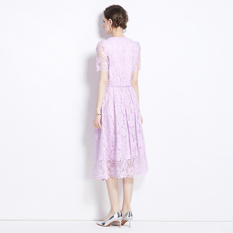 Koreanische Mode süße Spitze Set zweiteilige Rock Anzüge Spitze Stickerei Blume Kurzarm Shirt Tops Midi Rock Damen Outfits