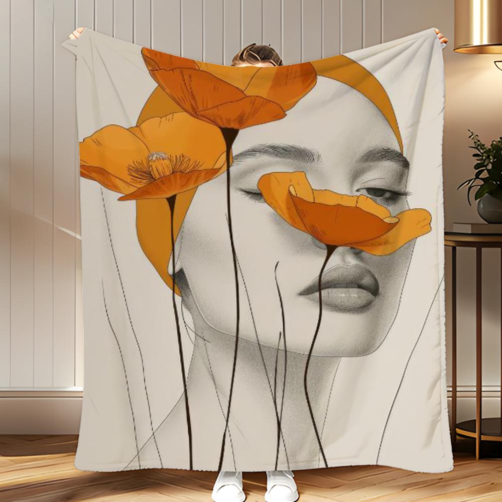 Abstract Face Collection Print Throw Soft Coral Fleece Blanket 310gsm Fluffy Warm Throw for Sofa Bed Couch Bedroom Decor