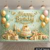 2D Gold Letter Happy Birthday Backdrop Banner Green Floral Party Background