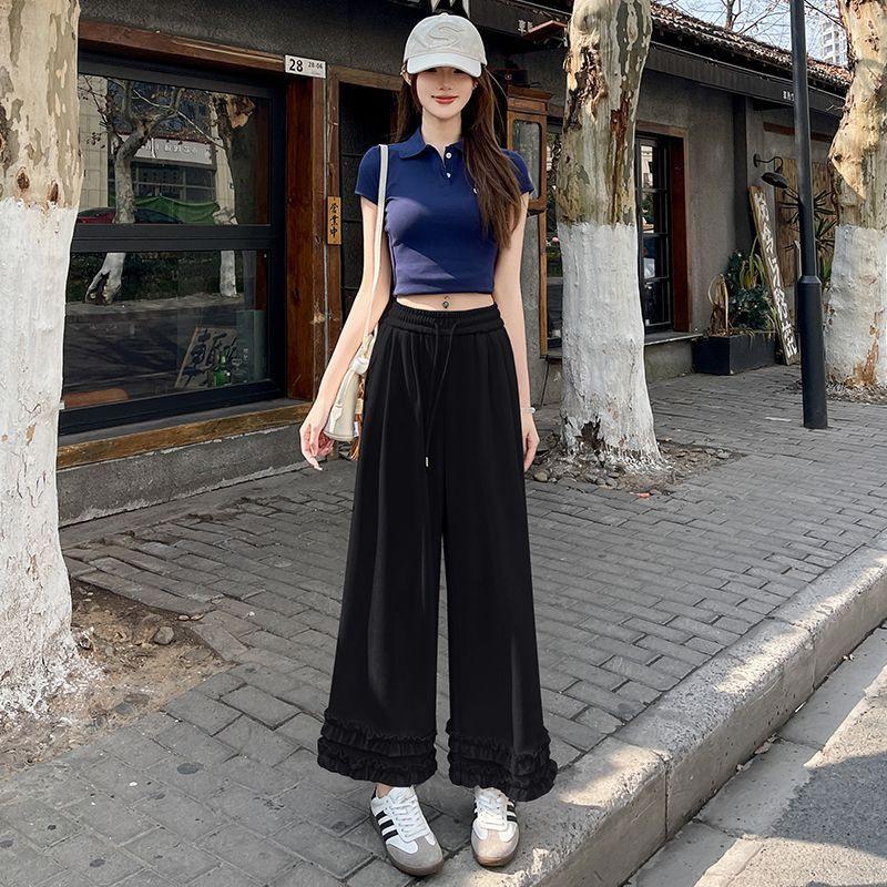 

Women s Autumn 2025 High-Waisted Double-Layer Ruffle Wide-Leg Pants 2XL