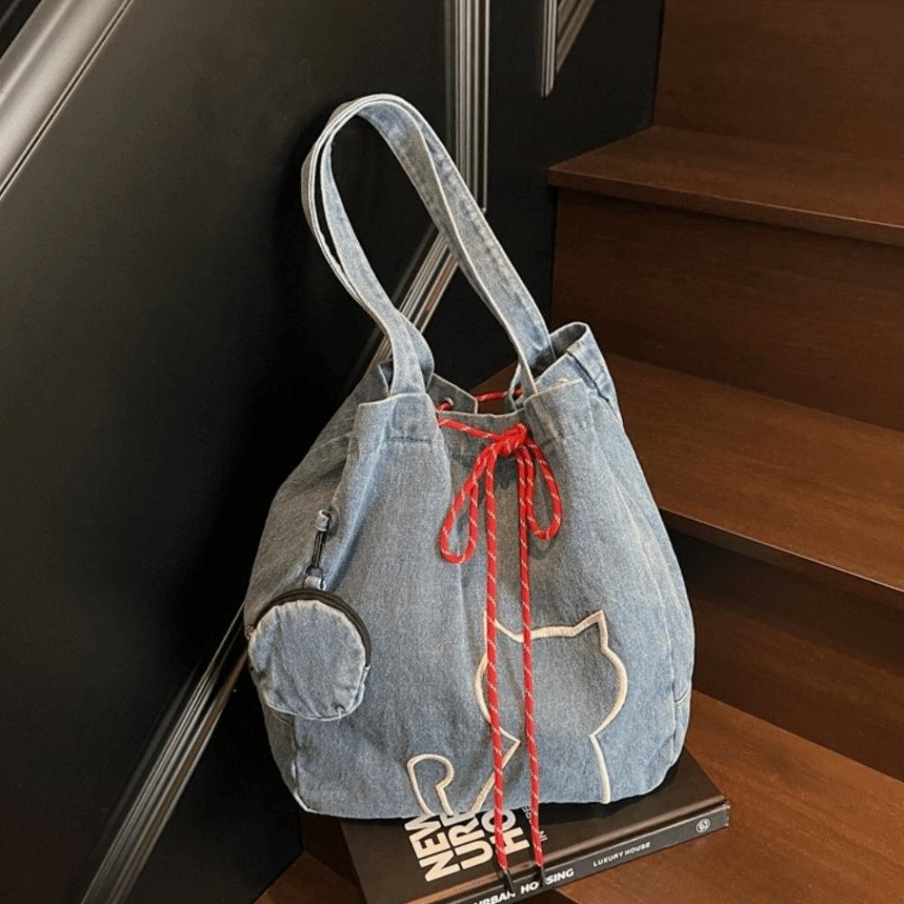 Y2k Kitty Shoulder Bags Vintage Drawstring Bag Leisure Women Tote Bags  Commuting