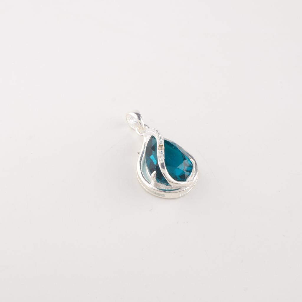 Blue Apatite Gemstone Zircon Pendant 925 Sterling Silver Jewelry Women Necklace CZP-7-2