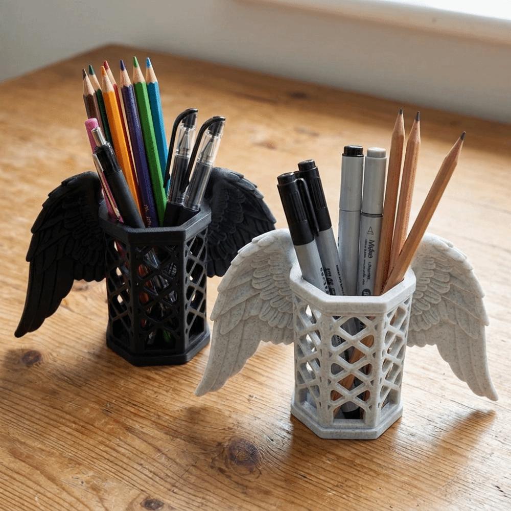 Stable 3D Printed Pen Stand Plastic Desk Organizer Multi-functional Angel Wings Pen Holder Bedroom