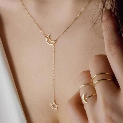 Necklace - Jovono - Moon and Star - Multilayer - 52 Cm - Gold Color
