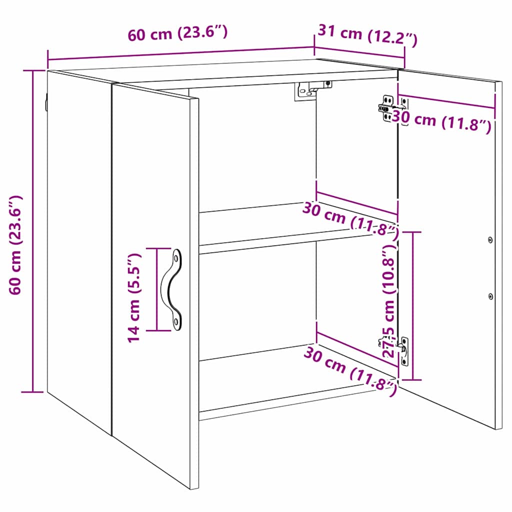 Wall Mounted Cabinet Black Oak Effect 60 X 31 X 60 Cm Particleboard