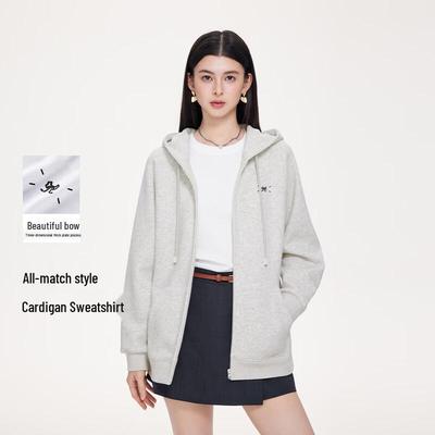 FivePlus Women's Bow Print Hooded Zip-Up Sweatshirt