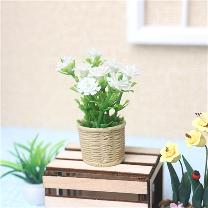 1:12 Dollhouse Miniature Daisy Mint Tree Flowers Pot Mini Green Plant Potted Plant Simulation Tree Model Home Garden Decor Toys
