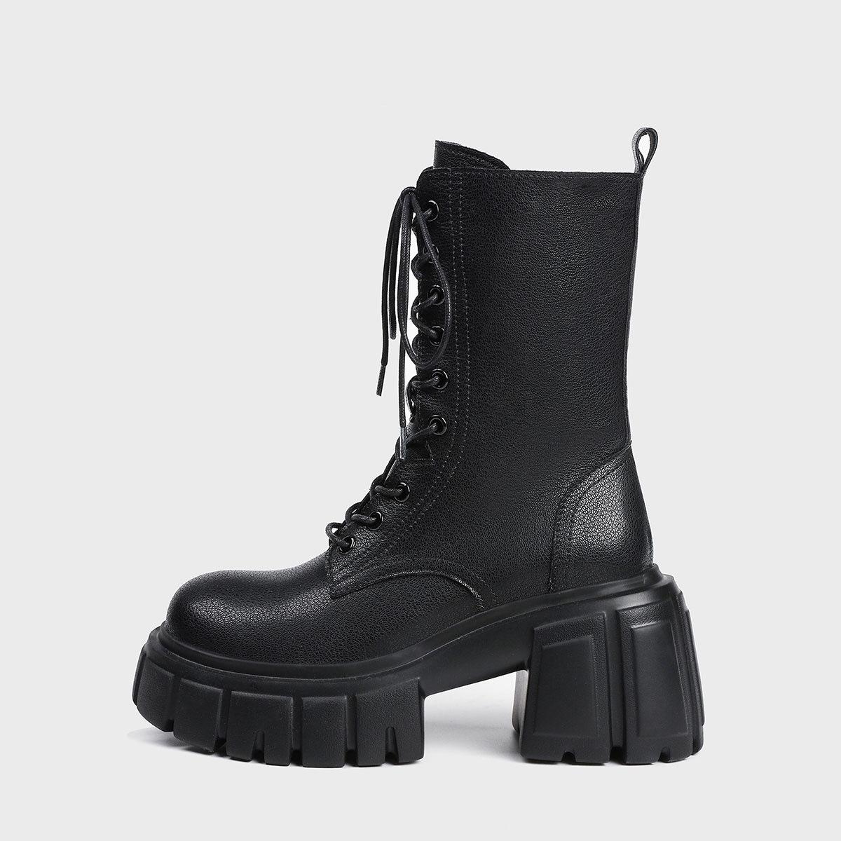 

Мартин 2025 новые британские маленькие ботинки женские с утолщенной подошвой короткие ботинки американские дорожные черные ботинки средние мотоциклетные ботинки 35 чёрный