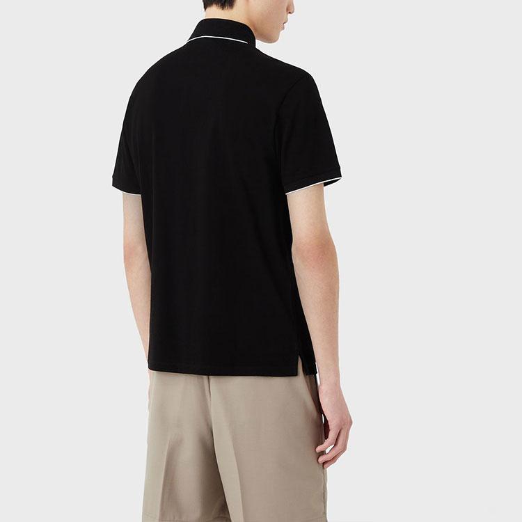 Emporio Armani SS23 Color Block Striped Logo Embroidered Short Sleeve Polo Shirt Men Tops Black 3R1F70-1JTKZ-0099