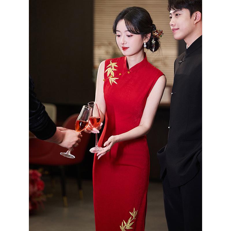 Abito toast cheongsam 1011 nuovo nuovo temperamento cinese giovane sposa matrimonio fidanzamento abito rosso donna