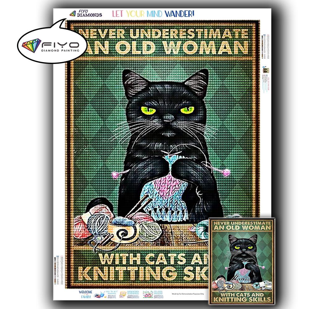 5D DIY Diamond Painting Black Cat Diamond Embroidery Vintage Cartoon Cross Stitch Picture Of Rhinestones Home Decor