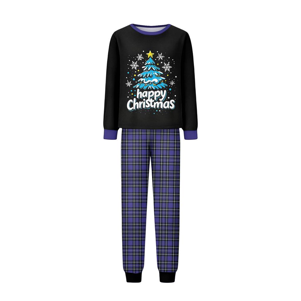 Family Matching Christmas Print Neck Long Sleeve Top and Pants Pajama Set