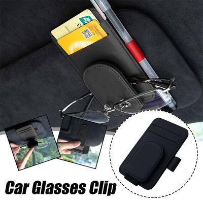 Multifunktionaler PU-Leder Auto Sonnenblenden Brillenhalter Sonnenschutz Clip Aufbewahrung Stift Magnetisch Kreativer Sonnenbrillenhalter Karte E9K3